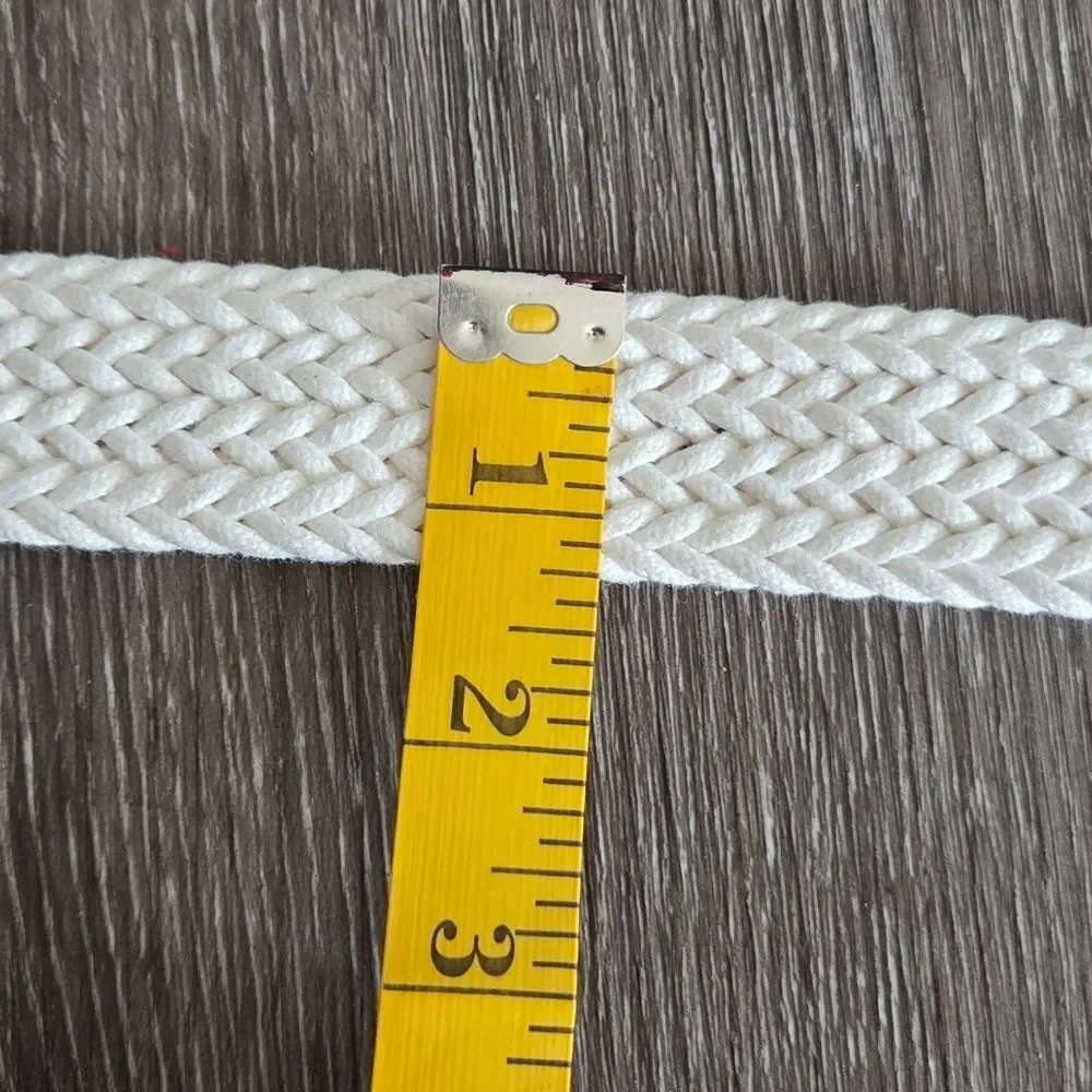 Limited Woven White Belt with Brown Leather Accents Small/Medium